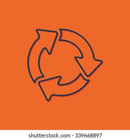 Vector blue three arrows icon on orange background 