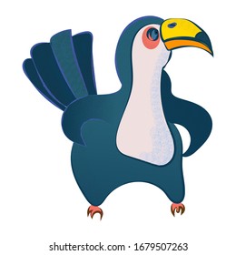 vector blue toucan, isolated multi-colored drawing for creating banners, posters, representative of the tropic fauna, bird on a white background