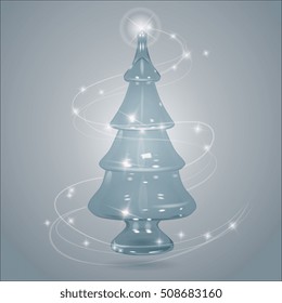 Vector Blue Transparent Glass Christmas Tree Card