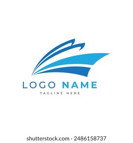 Vector blue travel with cruise ship and wave in the ocean sea sign symbol symbol logo template design inspiration