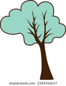 Vector blue tree in abstraction style with splashes icon. Vector tree with brown stem icon.
