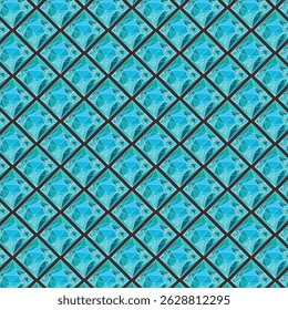 Vector blue triangular mosaic pattern. Abstract geometric polygonal background. Diamond wajik patterns background.
