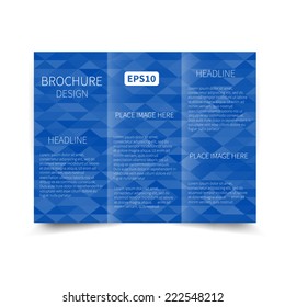 Vector blue tri-fold brochure design template with abstract geometric background with triangles EPS 10  Tri-Fold Mock up & back Brochure Design