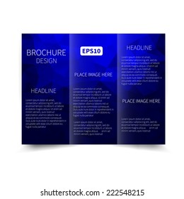 Vector blue tri-fold brochure design template with abstract geometric background with triangles EPS 10  Tri-Fold Mock up & back Brochure Design
