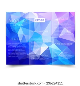 Vector blue tri-fold brochure design template with abstract geometric background. Tri-Fold Mock up & back Brochure Design with triangles. Vector design illustration EPS10