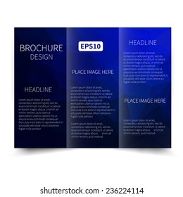 Vector blue tri-fold brochure design template with abstract geometric background. Tri-Fold Mock up & back Brochure Design with triangles. Vector design illustration EPS10