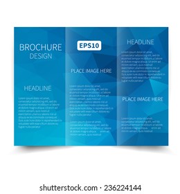 Vector blue tri-fold brochure design template with abstract geometric background. Tri-Fold Mock up & back Brochure Design with triangles. Vector design illustration EPS10