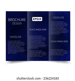Vector blue tri-fold brochure design template with abstract geometric background. Tri-Fold Mock up & back Brochure Design with triangles. Vector design illustration EPS10