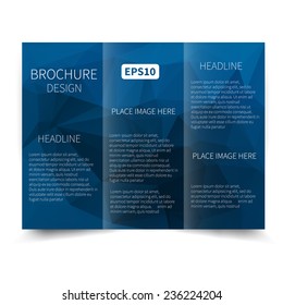 Vector blue tri-fold brochure design template with abstract geometric background. Tri-Fold Mock up & back Brochure Design with triangles. Vector design illustration EPS10