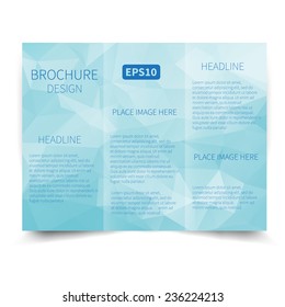 Vector blue tri-fold brochure design template with abstract geometric background. Tri-Fold Mock up & back Brochure Design with triangles. Vector design illustration EPS10