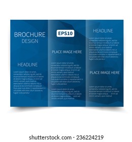 Vector blue tri-fold brochure design template with abstract geometric background. Tri-Fold Mock up & back Brochure Design with triangles. Vector design illustration EPS10