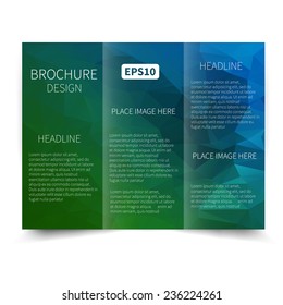 Vector blue tri-fold brochure design template with abstract geometric background. Tri-Fold Mock up & back Brochure Design with triangles. Vector design illustration EPS10