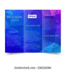 Vector blue tri-fold brochure design template with abstract geometric background EPS10 Tri-Fold Mock up & back Brochure Design