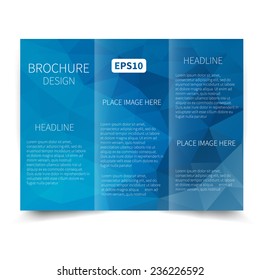 Vector blue tri-fold brochure design template with abstract geometric background EPS10 Tri-Fold Mock up & back Brochure Design