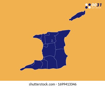 Vector blue of Trinidad and Tobago map on yellow background.