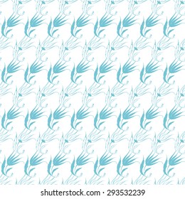 Vector Blue Turkish Tulips Geometric Stripes Seamless Pattern
