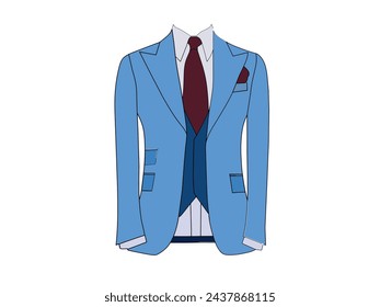 Vector blue tuxedo suit with pink tie.