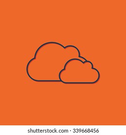 Vector blue two clouds icon on orange background 