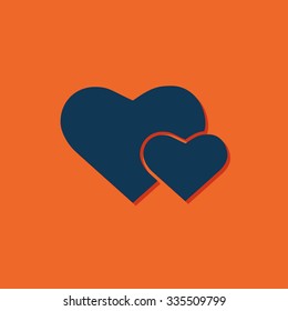 Vector blue two hearts icon on orange background 