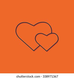 Vector blue two hearts icon on orange background 