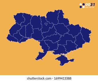 Vektorillustration blau von der Ukraine Karte auf gelbem Hintergrund.