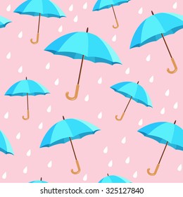 Vector blue umbrellas seamless pattern. Cute cartoon background