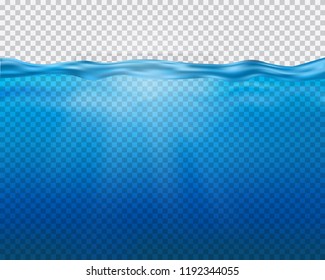 Vektor-blauer Unterwasserblick mit Sonnenstrahlen und Wellen einzeln auf transparentem Hintergrund