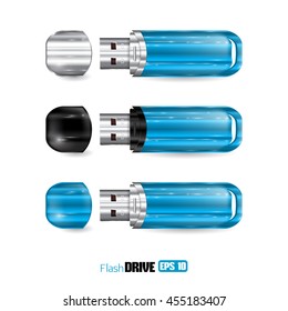 Vector blue USB Flash Drive isolated on white background