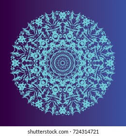 Vector blue and vintage mandala on the dark background.