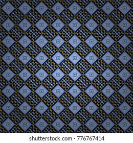 Vector blue, violet and black seamless background pattern with rhombuses.
