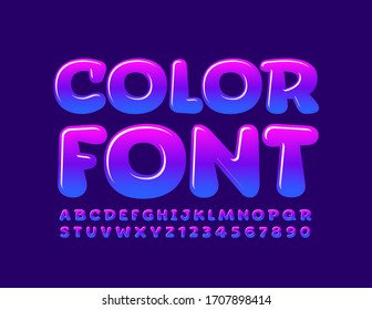 Vector Blue and Violet Color Font. Gradient glossy Alphabet Letters and Numbers
