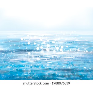 Vector blue water background. Texture of blue water in sunshine.