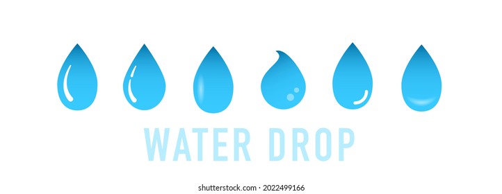 Juego de iconos de caída de agua azul vectorial. Colección de formas del logotipo de la gota plana