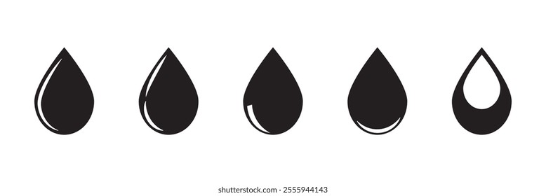 Vector blue water drop icon set. Flat droplet logo shapes collection