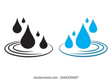 Vector blue water drop icon set. Flat droplet logo shapes collection