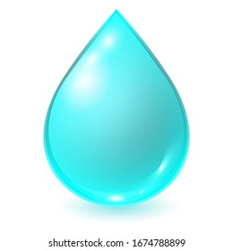 El agua azul vectorial cae aislada sobre fondo blanco. Ilustración realista.