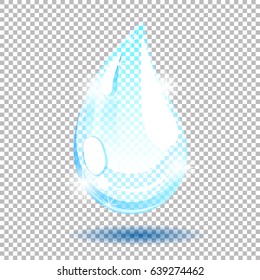 Vector blue water drop. Realistic looking illustration - clear shiny water drop isolated on transparent background