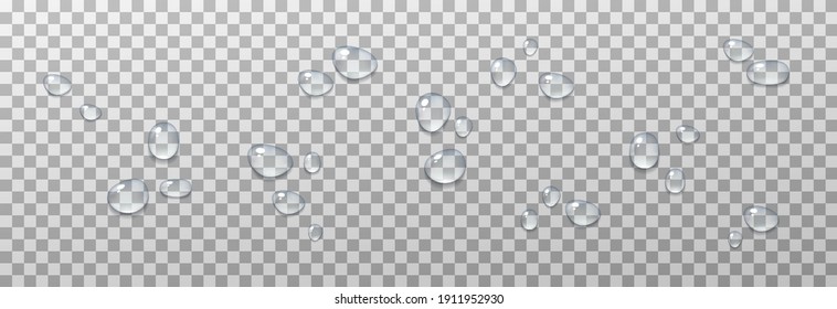 Vector Blue Water Drops. PNG Drops, Condensation On The Window, On The Surface. Realistic Drops On An Isolated Transparent Background. PNG.