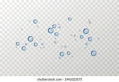 Vector Blue Water Drops. PNG Drops, Condensation On The Window, On The Surface. Realistic Drops On An Isolated Transparent Background.