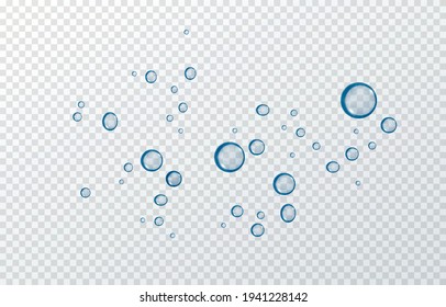 Vector blue water drops. PNG drops, condensation on the window, on the surface. Realistic drops on an isolated transparent background.