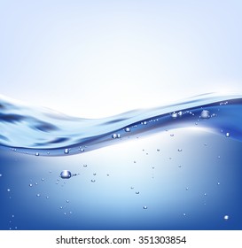 Vector blue water wave, with lot of bubbles. Bright background for your design.
