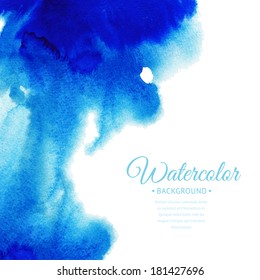 Vector blue watercolor background for textures and backgrounds. Abstract blue watercolor background. Hand drawn watercolor backdrop, stain watercolors colors on wet paper.Composition for scrapbooking