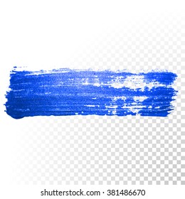 Vector blue watercolor brush stroke smear paint. Abstract oil paint smear line on transparent background.