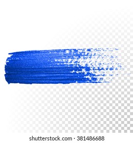 Vector blue watercolor brush stroke smear paint. Abstract oil paint smear line on transparent background.
