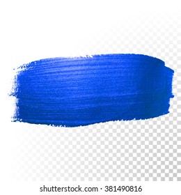 Vector blue watercolor brush stroke isolated on transparent background. Abstract oil paint smear line.