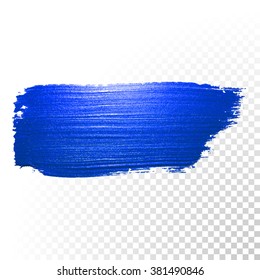 Vector blue watercolor brush stroke isolated on transparent background. Abstract oil paint smear line.