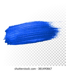 Vector blue watercolor brush stroke isolated on transparent background. Abstract oil paint smear line.
