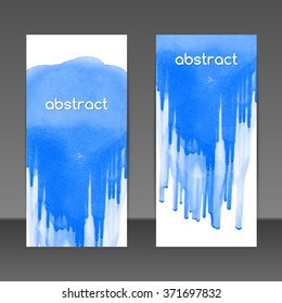 Vector blue watercolor design elements banners for modern creative design. Hand drawn abstract colorful ink shapes.