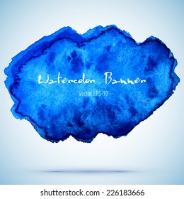 vector blue watercolor grunge paint stroke banner with shadow