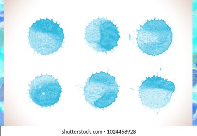 Vector blue watercolor painted stains set. Blue watercolor textured vector backgrounds set